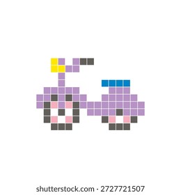 Um design de pixel plano feito de blocos de cores quadradas geométricas em um layout de ícone limpo. Adequado para elementos criativos modernos, itens isolados ou projetos de artesanato brilhante. Pixel arte scooter