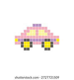 Um design de pixel plano feito de blocos de cores quadradas geométricas em um layout de ícone limpo. Adequado para elementos criativos modernos, itens isolados ou projetos de artesanato brilhante. Pixel art táxi