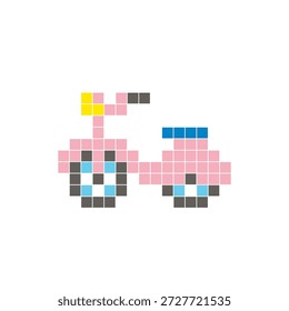 Um design de pixel plano feito de blocos de cores quadradas geométricas em um layout de ícone limpo. Adequado para elementos criativos modernos, itens isolados ou projetos de artesanato brilhante. Pixel arte scooter