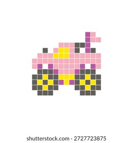 Um design de pixel plano feito de blocos de cores quadradas geométricas em um layout de ícone limpo. Adequado para elementos criativos modernos, itens isolados ou projetos de artesanato brilhante. Caminhão monstro arte pixel
