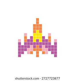 Um design de pixel plano feito de blocos de cores quadradas geométricas em um layout de ícone limpo. Adequado para elementos criativos modernos, itens isolados ou projetos de artesanato brilhante. Pixel art nave espacial