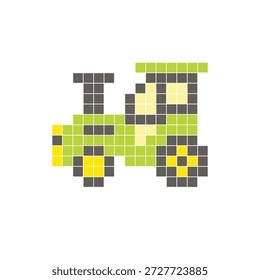 Um design de pixel plano feito de blocos de cores quadradas geométricas em um layout de ícone limpo. Adequado para elementos criativos modernos, itens isolados ou projetos de artesanato brilhante. Trator artístico de pixel