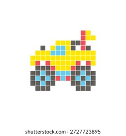 Um design de pixel plano feito de blocos de cores quadradas geométricas em um layout de ícone limpo. Adequado para elementos criativos modernos, itens isolados ou projetos de artesanato brilhante. Caminhão monstro arte pixel