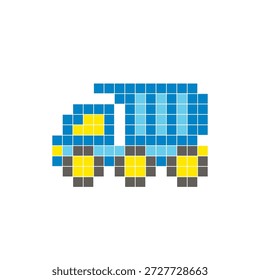 Um design de pixel plano feito de blocos de cores quadradas geométricas em um layout de ícone limpo. Adequado para elementos criativos modernos, itens isolados ou projetos de artesanato brilhante. Caminhão de arte pixel