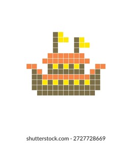 A flat pixel design made of geometric square color blocks on a clean icon layout. Suitable for creative modern elements, isolated items, or bright craft projects. Pixel art ark