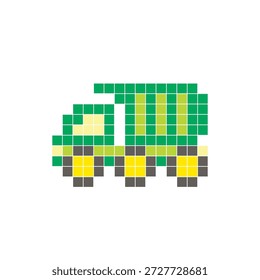 Um design de pixel plano feito de blocos de cores quadradas geométricas em um layout de ícone limpo. Adequado para elementos criativos modernos, itens isolados ou projetos de artesanato brilhante. Caminhão de arte pixel