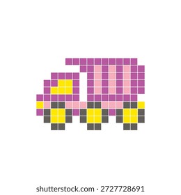 Um design de pixel plano feito de blocos de cores quadradas geométricas em um layout de ícone limpo. Adequado para elementos criativos modernos, itens isolados ou projetos de artesanato brilhante. Caminhão de arte pixel