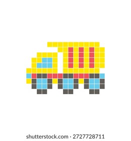 Um design de pixel plano feito de blocos de cores quadradas geométricas em um layout de ícone limpo. Adequado para elementos criativos modernos, itens isolados ou projetos de artesanato brilhante. Caminhão de arte pixel