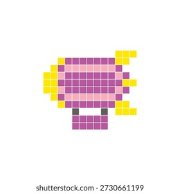 Um design de pixel plano feito de blocos de cores quadradas geométricas em um layout de ícone limpo. Adequado para elementos criativos modernos, itens isolados ou projetos de artesanato brilhante. Pixel art zepelim