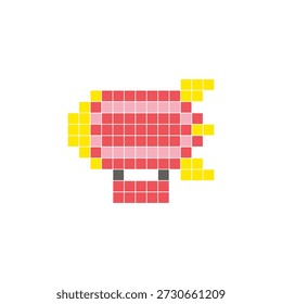 Um design de pixel plano feito de blocos de cores quadradas geométricas em um layout de ícone limpo. Adequado para elementos criativos modernos, itens isolados ou projetos de artesanato brilhante. Pixel art zepelim