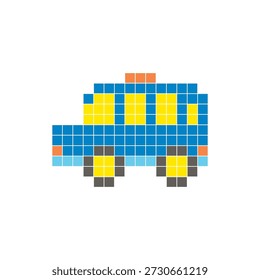 Um design de pixel plano feito de blocos de cores quadradas geométricas em um layout de ícone limpo. Adequado para elementos criativos modernos, itens isolados ou projetos de artesanato brilhante. Minibarramento Pixel art