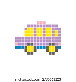 Um design de pixel plano feito de blocos de cores quadradas geométricas em um layout de ícone limpo. Adequado para elementos criativos modernos, itens isolados ou projetos de artesanato brilhante. Minibarramento Pixel art