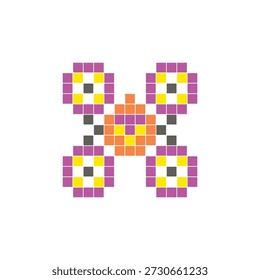 A flat pixel design made of geometric square color blocks on a clean icon layout. Suitable for creative modern elements, isolated items, or bright craft projects. Pixel art drone