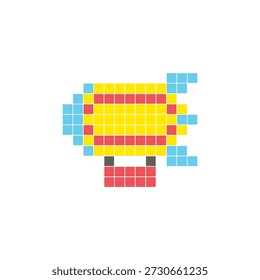 Um design de pixel plano feito de blocos de cores quadradas geométricas em um layout de ícone limpo. Adequado para elementos criativos modernos, itens isolados ou projetos de artesanato brilhante. Pixel art zepelim