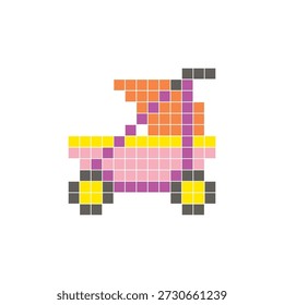 Um design de pixel plano feito de blocos de cores quadradas geométricas em um layout de ícone limpo. Adequado para elementos criativos modernos, itens isolados ou projetos de artesanato brilhante. carrinho de bebê Pixel art