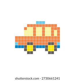 Um design de pixel plano feito de blocos de cores quadradas geométricas em um layout de ícone limpo. Adequado para elementos criativos modernos, itens isolados ou projetos de artesanato brilhante. Minibarramento Pixel art