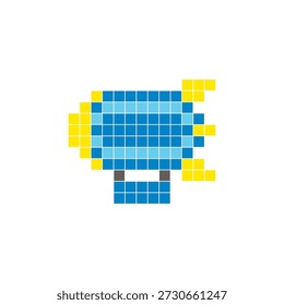 Um design de pixel plano feito de blocos de cores quadradas geométricas em um layout de ícone limpo. Adequado para elementos criativos modernos, itens isolados ou projetos de artesanato brilhante. Pixel art zepelim