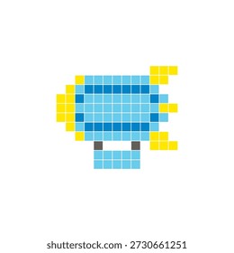 Um design de pixel plano feito de blocos de cores quadradas geométricas em um layout de ícone limpo. Adequado para elementos criativos modernos, itens isolados ou projetos de artesanato brilhante. Pixel art zepelim