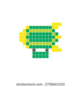 Um design de pixel plano feito de blocos de cores quadradas geométricas em um layout de ícone limpo. Adequado para elementos criativos modernos, itens isolados ou projetos de artesanato brilhante. Pixel art zepelim