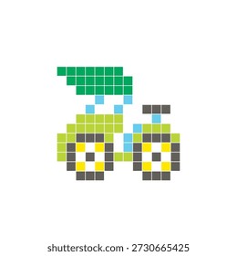 A flat pixel design made of geometric square color blocks on a clean icon layout. Suitable for creative modern elements, isolated items, or bright craft projects. Pixel art pedicab