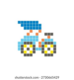 Um design de pixel plano feito de blocos de cores quadradas geométricas em um layout de ícone limpo. Adequado para elementos criativos modernos, itens isolados ou projetos de artesanato brilhante. Pixel art pedicab