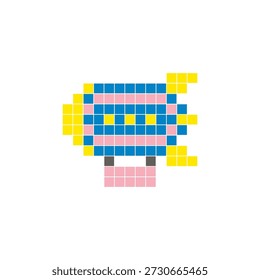Um design de pixel plano feito de blocos de cores quadradas geométricas em um layout de ícone limpo. Adequado para elementos criativos modernos, itens isolados ou projetos de artesanato brilhante. Pixel art zepelim