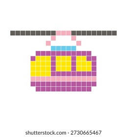 Um design de pixel plano feito de blocos de cores quadradas geométricas em um layout de ícone limpo. Adequado para elementos criativos modernos, itens isolados ou projetos de artesanato brilhante. Elevador de gôndola para arte pixel