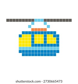 A flat pixel design made of geometric square color blocks on a clean icon layout. Suitable for creative modern elements, isolated items, or bright craft projects. Pixel art gondola lift