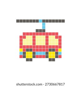 Um design de pixel plano feito de blocos de cores quadradas geométricas em um layout de ícone limpo. Adequado para elementos criativos modernos, itens isolados ou projetos de artesanato brilhante. Ônibus de carrinho de arte Pixel