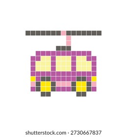 Um design de pixel plano feito de blocos de cores quadradas geométricas em um layout de ícone limpo. Adequado para elementos criativos modernos, itens isolados ou projetos de artesanato brilhante. Ônibus de carrinho de arte Pixel