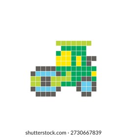 Ein flaches Pixeldesign aus geometrischen quadratischen Farbblöcken auf einem sauberen Symbollayout. Geeignet für kreative moderne Elemente, Einzelstücke oder helle Handwerksprojekte. Pixel Art Road Roller