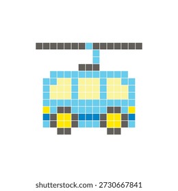 Un diseño de píxeles planos hecho de bloques geométricos de color cuadrado en un diseño de icono limpio. Conveniente para los Elementos modernos creativos, los artículos aislados, o los proyectos brillantes del arte. Pixel art trolley bus