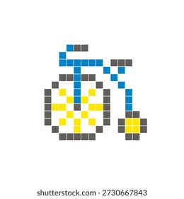 Ein flaches Pixeldesign aus geometrischen quadratischen Farbblöcken auf einem sauberen Symbollayout. Geeignet für kreative moderne Elemente, Einzelstücke oder helle Handwerksprojekte. Pixel art penny farthing fahrrad