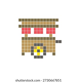 Um design de pixel plano feito de blocos de cores quadradas geométricas em um layout de ícone limpo. Adequado para elementos criativos modernos, itens isolados ou projetos de artesanato brilhante. Carrinho de comida Pixel art