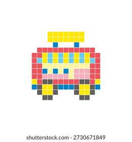 A flat pixel design made of geometric square color blocks on a clean icon layout. Suitable for creative modern elements, isolated items, or bright craft projects. Pixel art food cart