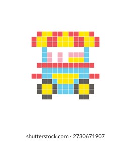 Um design de pixel plano feito de blocos de cores quadradas geométricas em um layout de ícone limpo. Adequado para elementos criativos modernos, itens isolados ou projetos de artesanato brilhante. Carrinho de comida Pixel art
