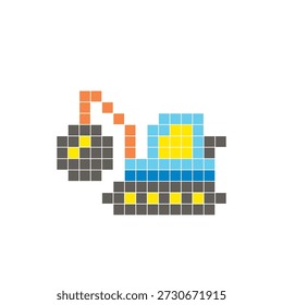 Um design de pixel plano feito de blocos de cores quadradas geométricas em um layout de ícone limpo. Adequado para elementos criativos modernos, itens isolados ou projetos de artesanato brilhante. Guindaste de bola de destruição de arte pixel