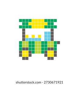 Um design de pixel plano feito de blocos de cores quadradas geométricas em um layout de ícone limpo. Adequado para elementos criativos modernos, itens isolados ou projetos de artesanato brilhante. Carrinho de comida Pixel art