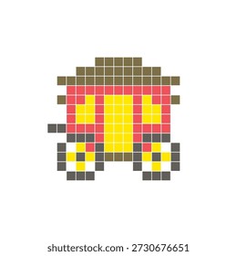 Um design de pixel plano feito de blocos de cores quadradas geométricas em um layout de ícone limpo. Adequado para elementos criativos modernos, itens isolados ou projetos de artesanato brilhante. Carruagem Pixel Art