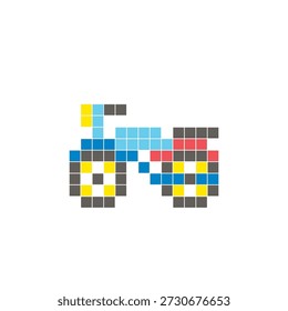 Um design de pixel plano feito de blocos de cores quadradas geométricas em um layout de ícone limpo. Adequado para elementos criativos modernos, itens isolados ou projetos de artesanato brilhante. Motocicleta Pixel Art