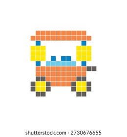 Um design de pixel plano feito de blocos de cores quadradas geométricas em um layout de ícone limpo. Adequado para elementos criativos modernos, itens isolados ou projetos de artesanato brilhante. Carrinho de comida Pixel art