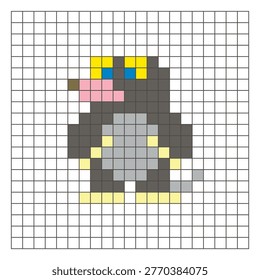 A flat pixel design made of geometric square color blocks on a clean grid layout. Suitable for educational game elements, icons, or craft patterns. Pixel art mole