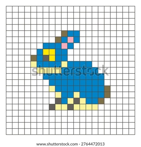 A flat pixel design made of geometric square color blocks on a clean grid layout. Suitable for educational game elements, icons, or craft patterns. Pixel art rabbit