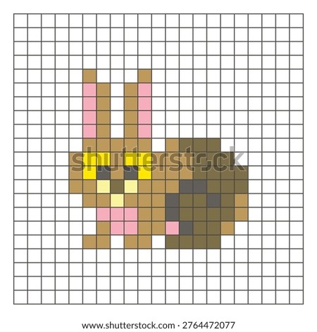 A flat pixel design made of geometric square color blocks on a clean grid layout. Suitable for educational game elements, icons, or craft patterns. Pixel art rabbit