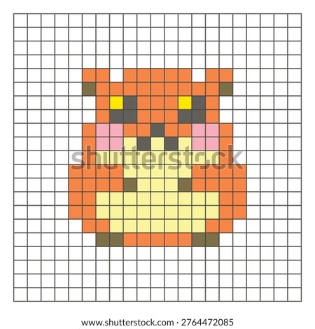 A flat pixel design made of geometric square color blocks on a clean grid layout. Suitable for educational game elements, icons, or craft patterns. Pixel art hamster