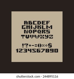 Flat pixel dots alphabet, numbers and symbols