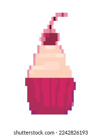 flat pixelated cupcake over white