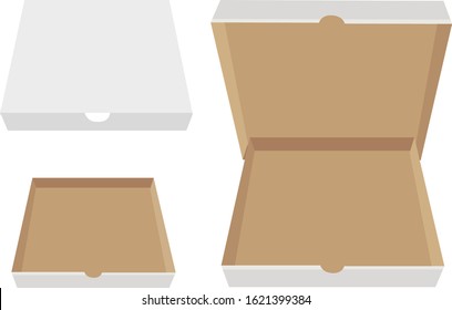 flat pizza box inside hard paper brown different view easy to change colors mockup vector template