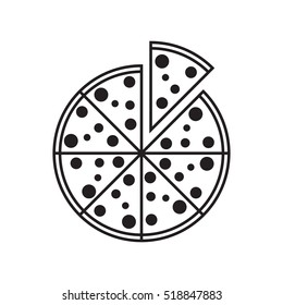 Flat pizza icon, grayscale on white background