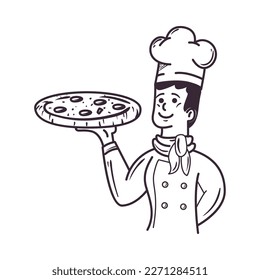 flat pizza man over white